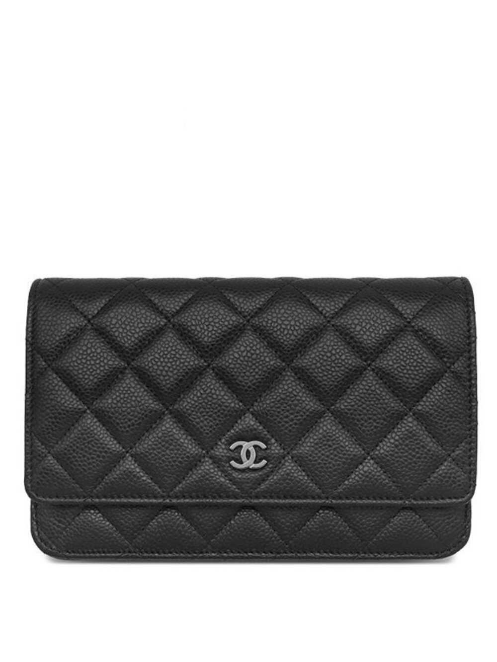 Chanel Chain Wallet Quilted Caviar Leather Black Silver CC Logo Shoulder Bag